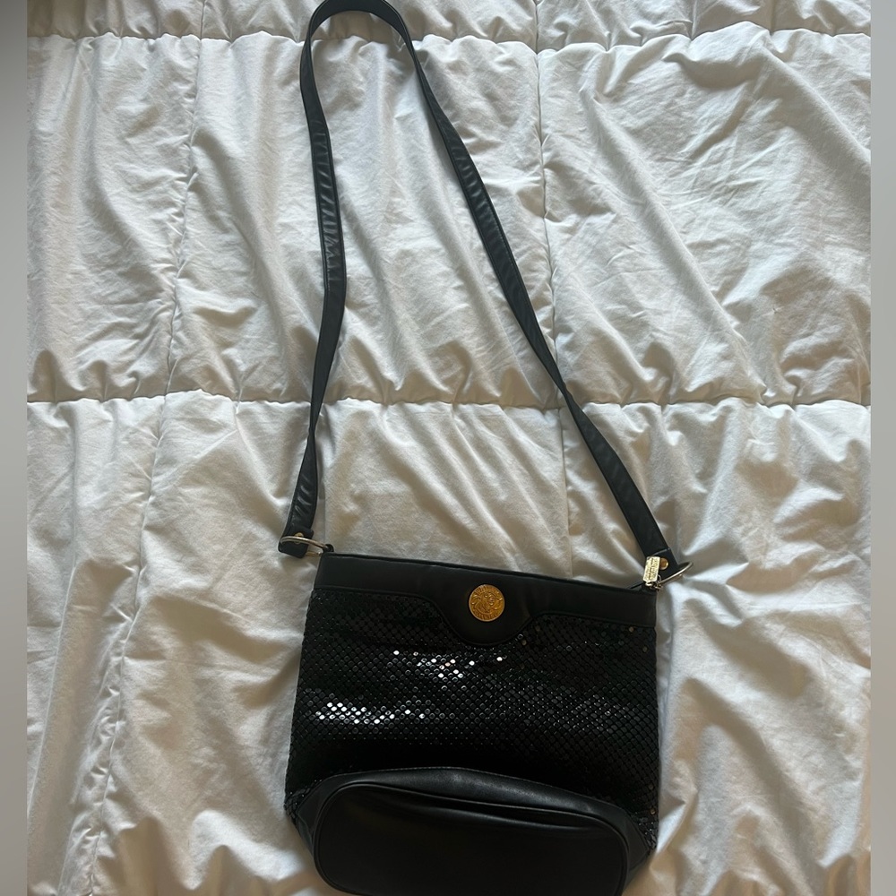 Whiting & Davis Vintage black sequence shoulder bag, gold detail